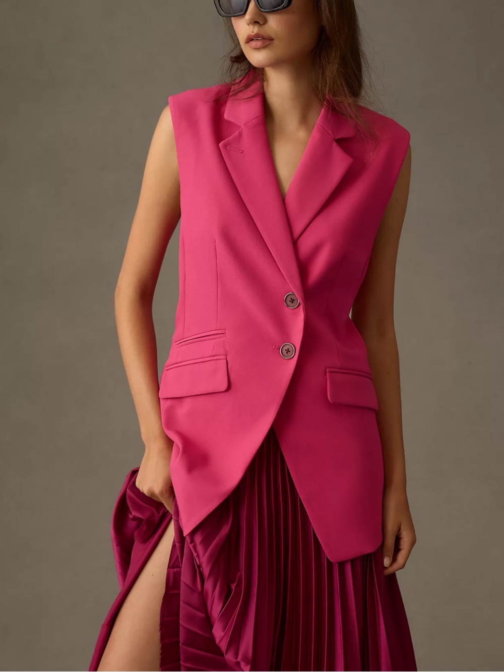 NWT Anthropologie Maeve Tailored City Vest in Pink Combo